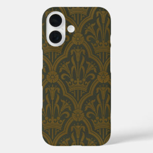 Audsley Vintage Gold Lilie Crown Green Damast Kuns iPhone 16 Hülle