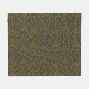Audsley Vintage Gold Lilie Crown Green Damast Kuns Fleecedecke
