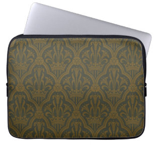 Audsley Vintage Gold Lilie Crown Green Damast Kuns Laptopschutzhülle