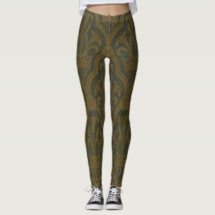 Audsley Vintage Gold Lilie Crown Green Damast Kuns Leggings