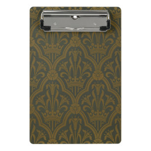 Audsley Vintage Gold Lilie Crown Green Damast Kuns Mini Klemmbrett