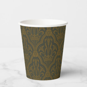 Audsley Vintage Gold Lilie Crown Green Damast Kuns Pappbecher