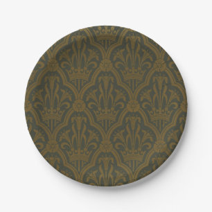 Audsley Vintage Gold Lilie Crown Green Damast Kuns Pappteller