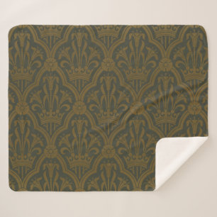 Audsley Vintage Gold Lilie Crown Green Damast Kuns Sherpadecke