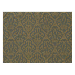 Audsley Vintage Gold Lilie Crown Green Damast Kuns Tischdecke