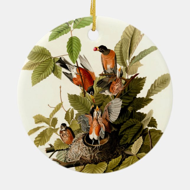 Audubon American Robin Wildlife Bird Illustration Keramik Ornament (Hinten)