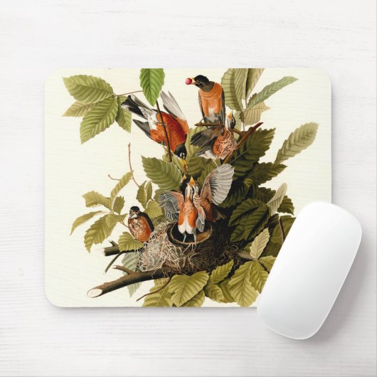Audubon American Robin Wildlife Bird Illustration Mousepad (Mit Mouse)