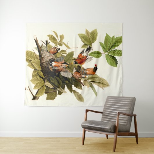 Audubon American Robin Wildlife Bird Illustration Wandteppich (Beispiel (Horizontal))