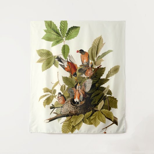 Audubon American Robin Wildlife Bird Illustration Wandteppich (Vorderseite)