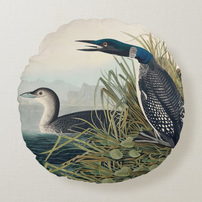 Audubon Bird Loon Diver Classic Rundes Kissen (Vorderseite)