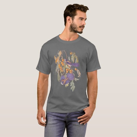 Audubon Blue Florida Scrub Jay auf Orange Tree T-Shirt (Vorne ganz)