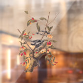 Audubon Downy Woodpecker Couple mit Blume Fensteraufkleber (Blatt 2)