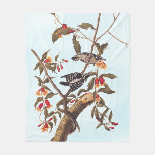 Audubon Downy Woodpecker Couple mit Blume Fleecedecke (Vorderseite)