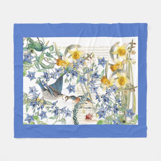 Audubon Drossel-Vogel-Blumen-Fleece-Decke Fleecedecke (Vorderseite (Horizontal))