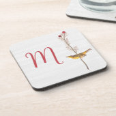 Audubon-Gelbvogel auf Blume mit Monogramm Getränkeuntersetzer (Linke Seite)