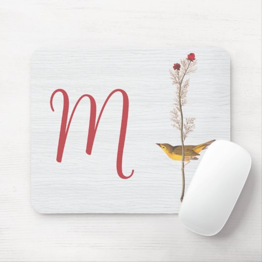 Audubon-Gelbvogel auf Blume mit Monogramm Mousepad (Mit Mouse)