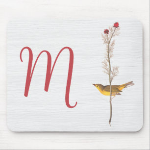 Audubon-Gelbvogel auf Blume mit Monogramm Mousepad