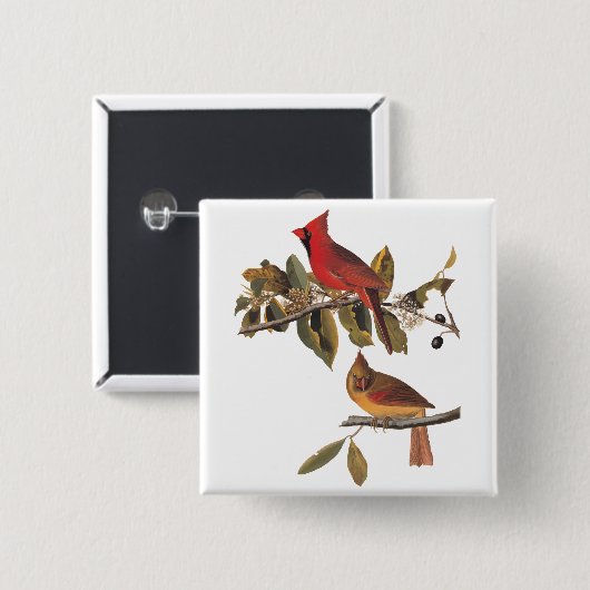 Audubon Kardinal Pair in Wild-Almond-Tree Button (Vorne & Hinten)
