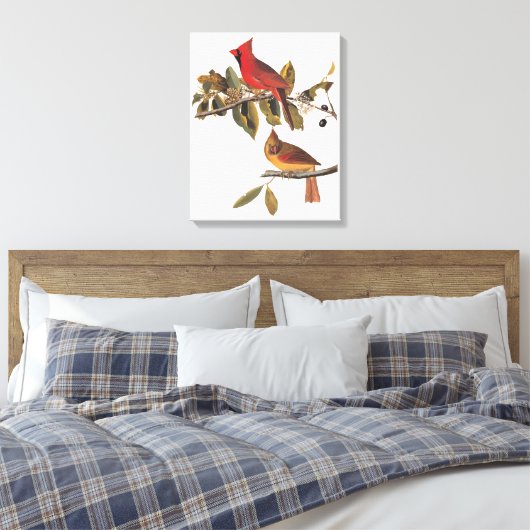 Audubon Kardinal Pair in Wild-Almond-Tree Leinwanddruck (Insitu (Schlafzimmer))