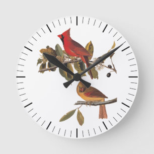 Audubon Kardinal Pair in Wild-Almond-Tree Runde Wanduhr