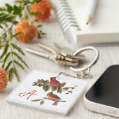 Audubon Kardinal Pair in Wild-Almond-Tree Schlüsselanhänger (Vorderseite rechts)