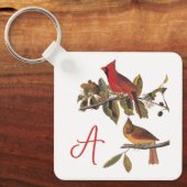 Audubon Kardinal Pair in Wild-Almond-Tree Schlüsselanhänger (Vorderseite)