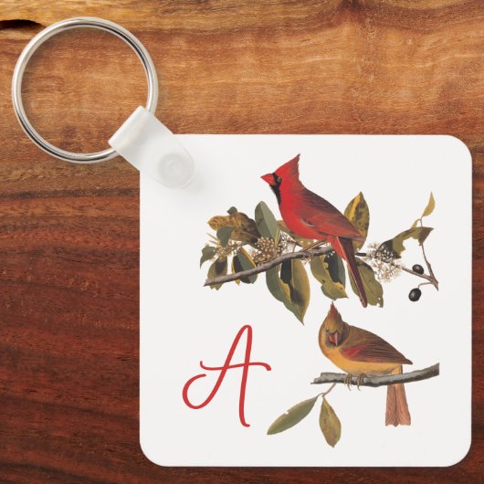 Audubon Kardinal Pair in Wild-Almond-Tree Schlüsselanhänger (Vorderseite)