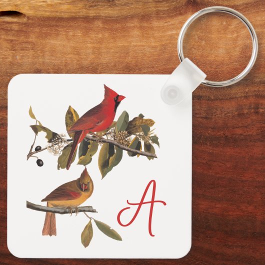 Audubon Kardinal Pair in Wild-Almond-Tree Schlüsselanhänger (Rückseite)