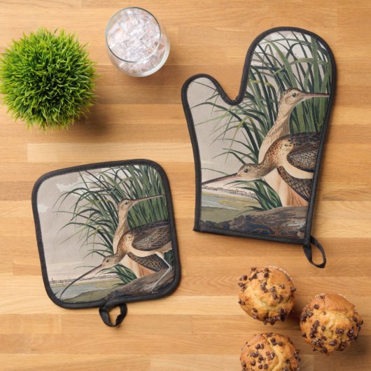 Audubon Long Billed Curlew Bird Ofenhandschuh & Topflappen-Set (Oben Unten)