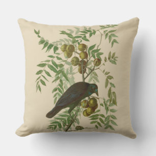 Audubon Purple Grackle Vogel Druck Vintage Botanik Kissen