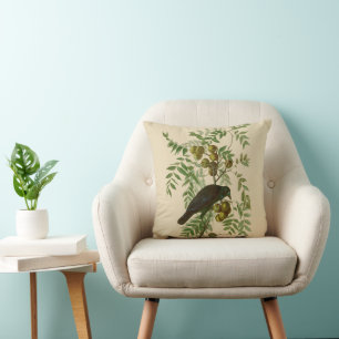 Audubon Purple Grackle Vogel Druck Vintage Botanik Kissen