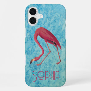 Audubon Rosa Flamingo auf blauem Wasserfarbeneffek iPhone 16 Plus Hülle
