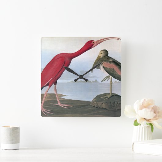 Audubon: Scarlet Ibis Quadratische Wanduhr (Zuhause)