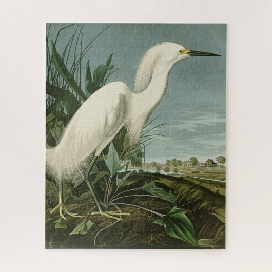 Audubon Snowy Heron White Egret Bird Puzzle (Vertikal)