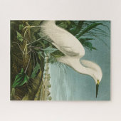 Audubon Snowy Heron White Egret Bird Puzzle (Horizontal)