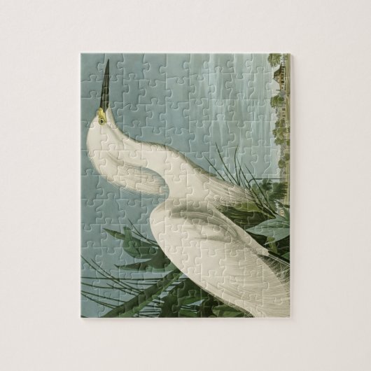 Audubon Snowy Heron White Egret Bird Puzzle (Vertikal)
