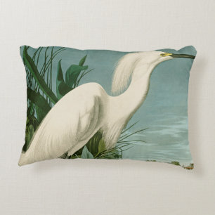 Audubon Snowy Heron White Egret Bird Vogelbeobacht Dekokissen