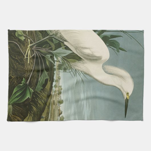 Audubon Snowy Heron White Egret Bird Vogelbeobacht Geschirrtuch (Horizontal)