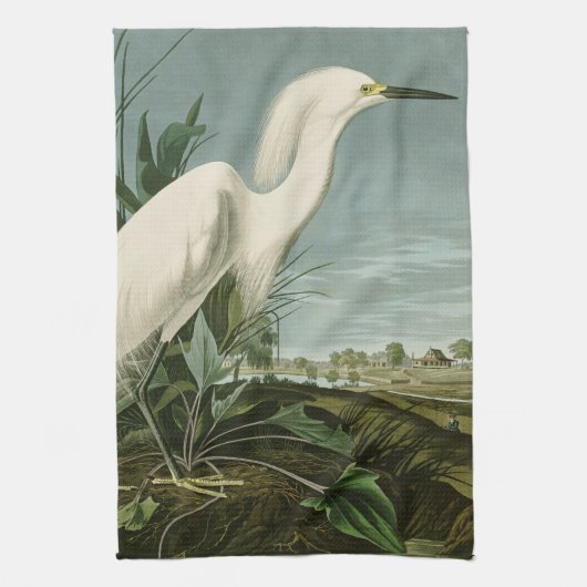 Audubon Snowy Heron White Egret Bird Vogelbeobacht Geschirrtuch (Vertikal)