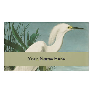 Audubon Snowy Heron White Egret Bird Vogelbeobacht Namenschild