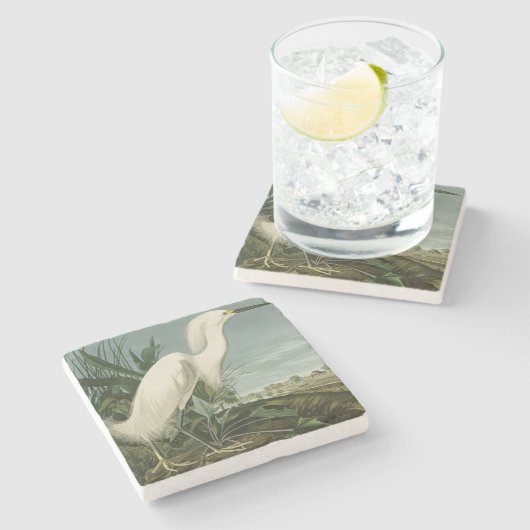 Audubon Snowy Heron White Egret Bird Vogelbeobacht Steinuntersetzer (Seitenansicht)