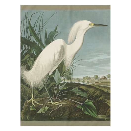 Audubon Snowy Heron White Egret Bird Vogelbeobacht Tischdecke (Vorderseite)