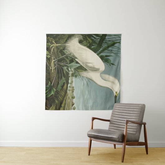 Audubon Snowy Heron White Egret Bird Vogelbeobacht Wandteppich (Beispiel (Horizontal))