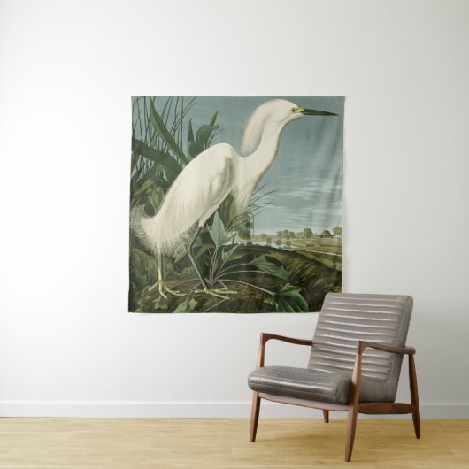 Audubon Snowy Heron White Egret Bird Vogelbeobacht Wandteppich (Beispiel)