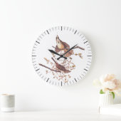 Audubon Song Sparrow mit Tiny Spider Große Wanduhr (Zuhause)