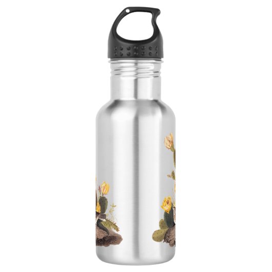 Audubon Vesper Sparrow und Prickly Pear Cactus Edelstahlflasche (Vorderseite)