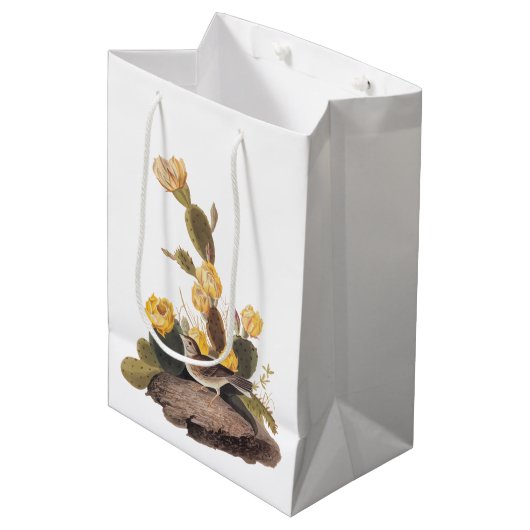Audubon Vesper Sparrow und Prickly Pear Cactus Mittlere Geschenktüte (Vorderseite Schrägansicht)