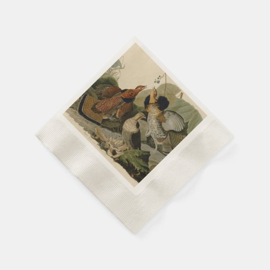 Audubons Gemälde eines Trios aus Ruffed Grouse Serviette (Ecke)