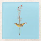 Audubons Hooded Warbler Bird auf der Roten Blume Glasuntersetzer (Vorderseite)
