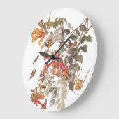 Audubons karminrote Throated Kolibris mit Blumen Große Wanduhr (Winkel)